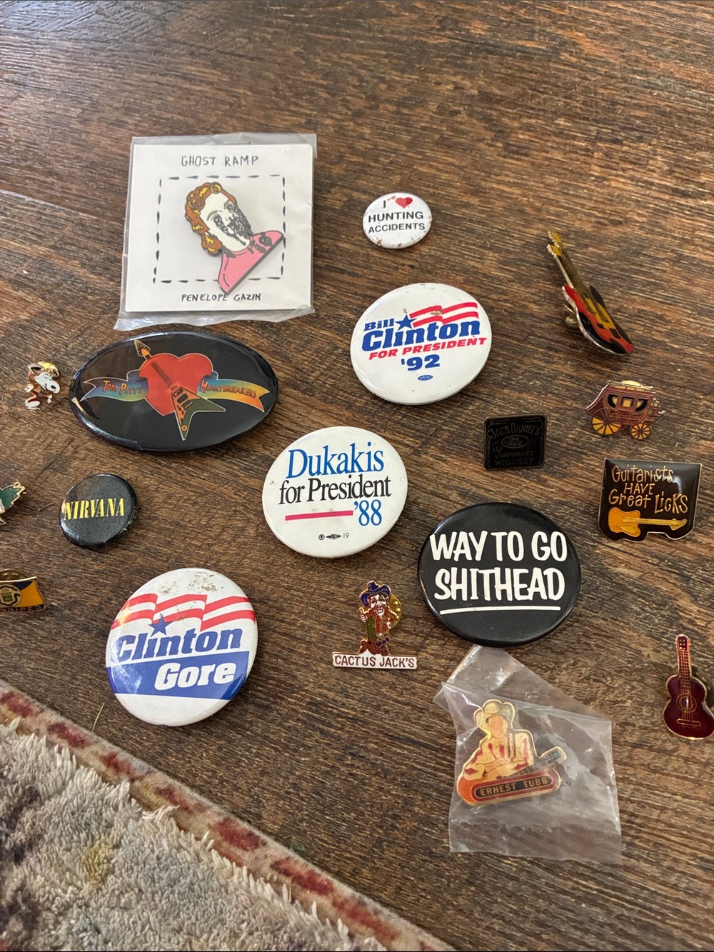 kitschy Vintage pack of pins, political, musical and funny…